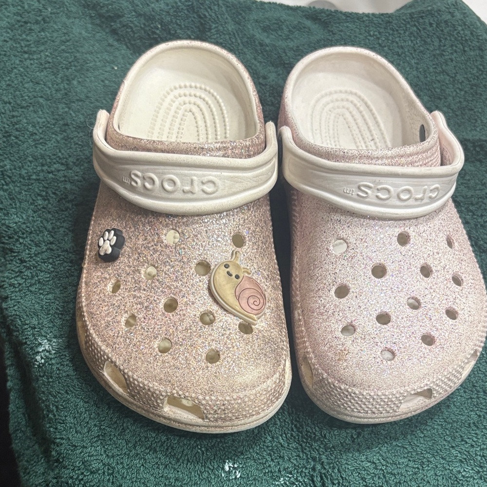 CROCS Kids Glitter Sandals - Pink and Cream